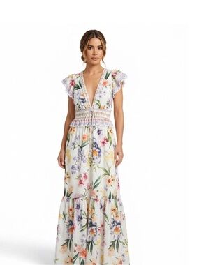 Camila Coelho Floral Boho Garden V-Neck Maxi Dress,SzL, NWT